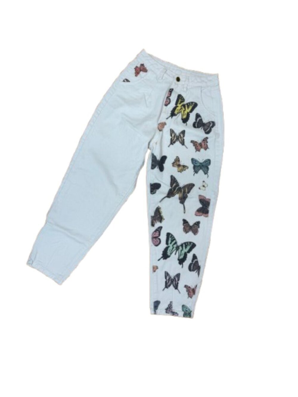 Shein White Denim w Butterfly Butterflies Barrel Leg Size XS